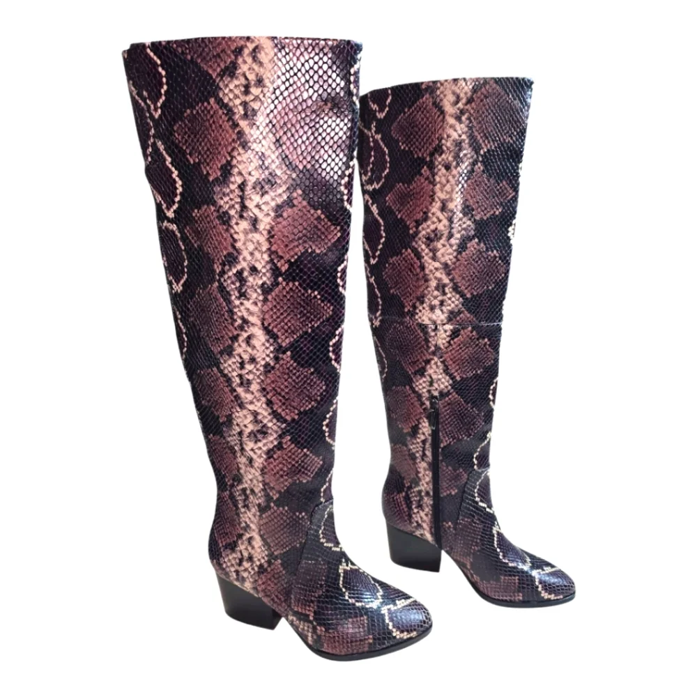 Vince Camuto Nestel Boots Snake Print Block Heel Knee High Boots SZ‎ 5 New